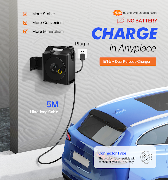 8A to 16A Adjustable Home EV Charging Station with type 1& 2 charging connector cable