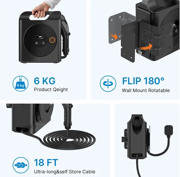 6A to 16A Adjustable Home Portable EV Charger comes with Type 1 or Type 2 Connector / Cable